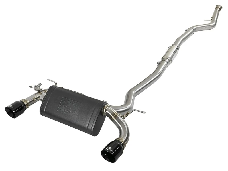 aFe MACH Force-Xp 3 Zoll 304 SS Kat-Endschalldämpfer mit schwarzen Endrohren 12-15 BMW 335i (F30) L6 3.0L (t) N55