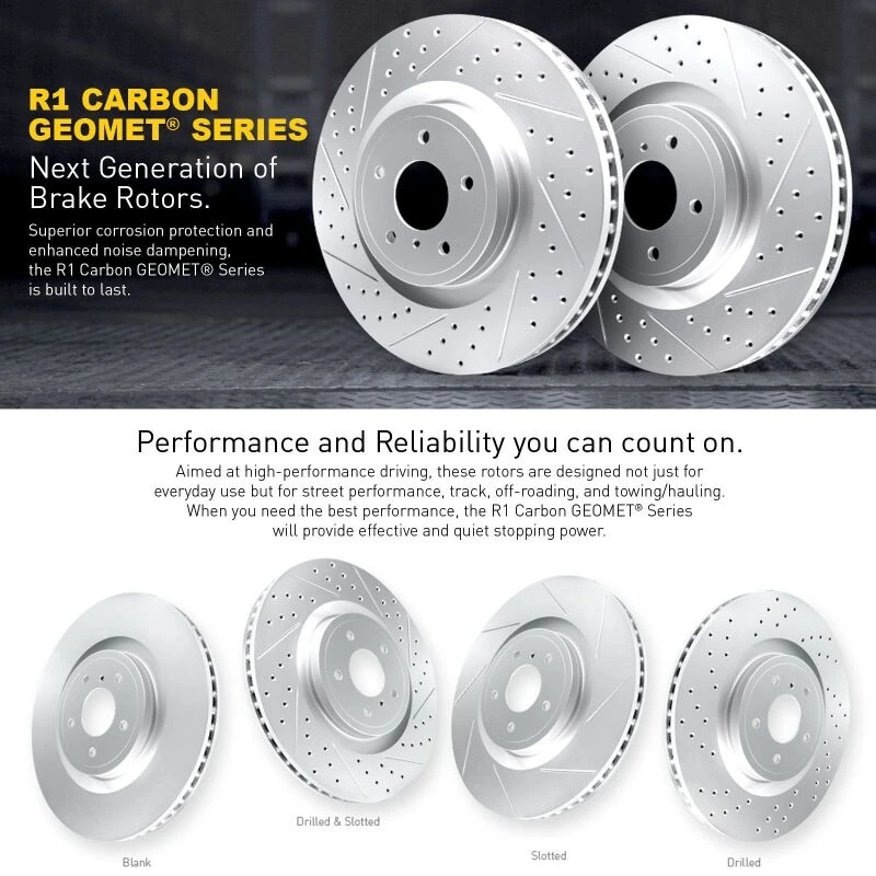 R1 03-07 Honda Accord Front & Rear Drilled & Slotted Carbon Coated Brake Rotor Set