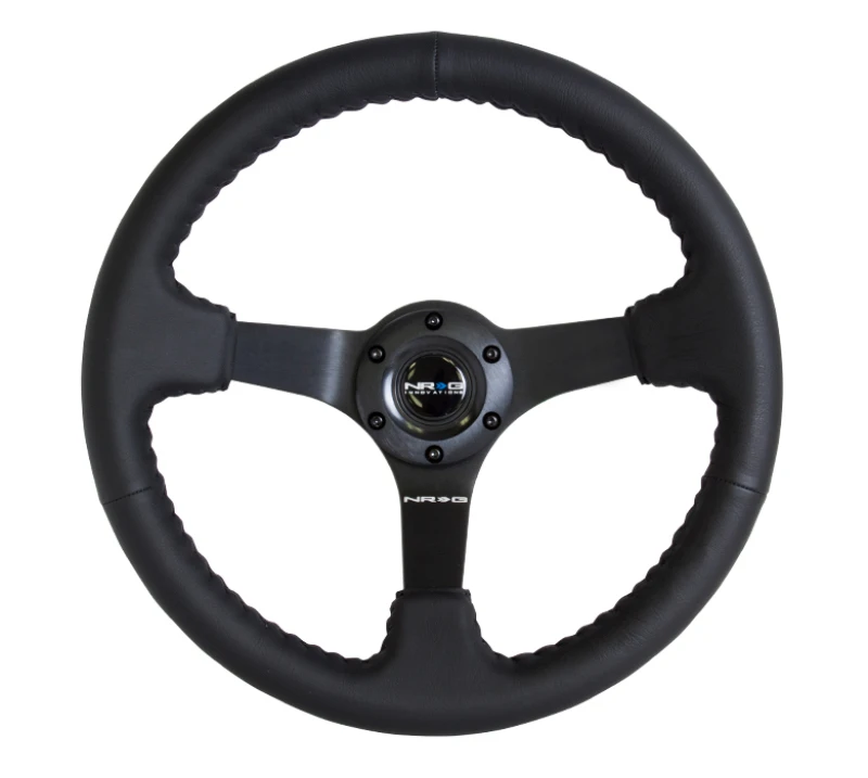 NRG Reinforced Steering Wheel (350mm / 3in. Deep) Black Leather with Black Baseball Stitch (Odi Bakchis Edition)