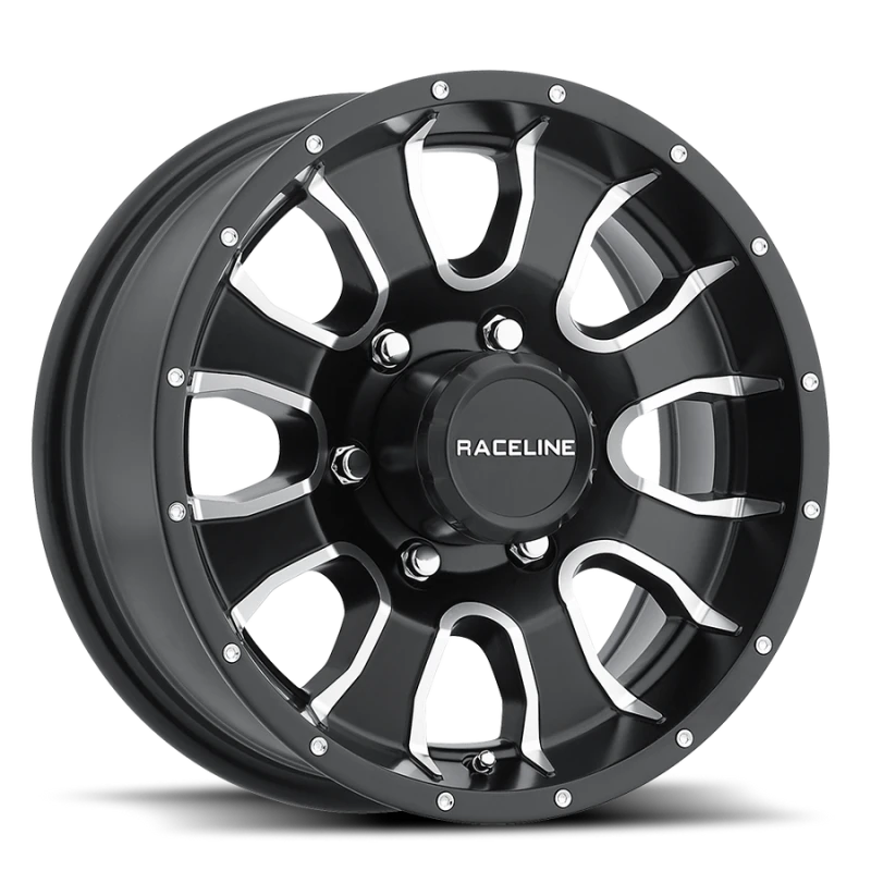 Raceline 860M Mamba 16x6in / 6x139.7 BP / 0mm Offset / 4.25mm Bore - Black & Machined Wheel
