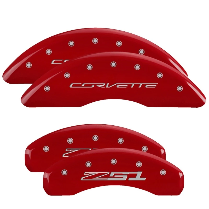 MGP 4 Bremse Caliper Abdeckungen Graviert Vorne Corvette C7 Graviert Hinten Z51/2015 Rot finish silber ch