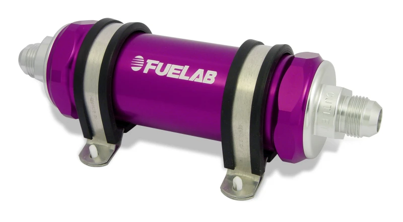 Fuelab 828 In-Line Fuel Filter Long -6AN In/Out 10 Micron Fabric
