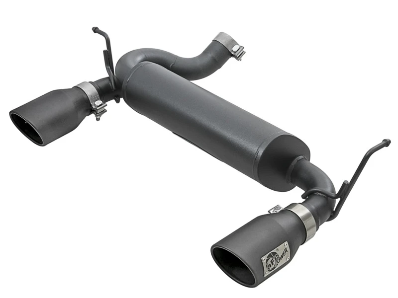 aFe Rebel Series 2,5 Zoll 409 SS Axle-Back Auspuff mit schwarzen Endrohren für Jeep Wrangler (JK) V6 3,6L/3,8L ab 2007