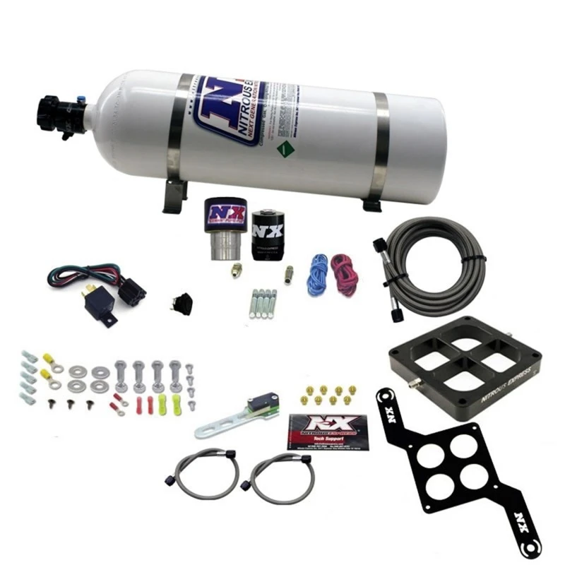 Nitrous Express Einzel-Einlass-Crossbar RNC.178 4500 Flansch Nitrous Kit (250-650PS) mit 15lb Flasche