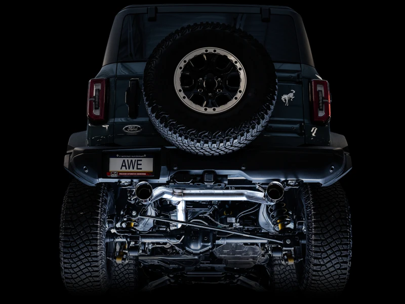 AWE Tuning 2021+ Ford Bronco 0FG Dualer Auspuff mit Diamantschwarz-Spitzen und Bash Guard