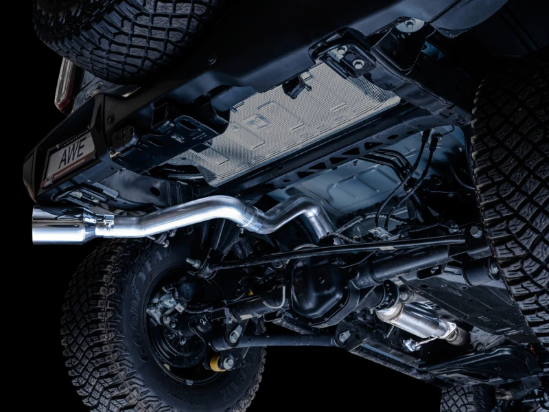 AWE Tuning 2021+ Ford Bronco 0FG Einzelnes Heckauspuffrohr mit Chrom-Silber-Spitze und Bash Guard