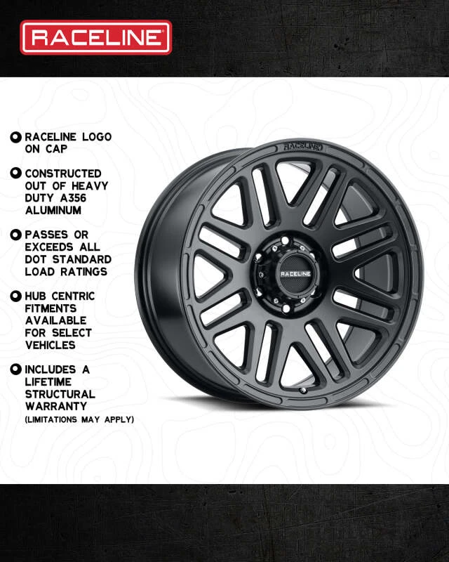 Raceline 944B Outlander 17x8.5in / 6x120 BP / 18mm Offset / 67.1mm Bore - Satin Black Wheel