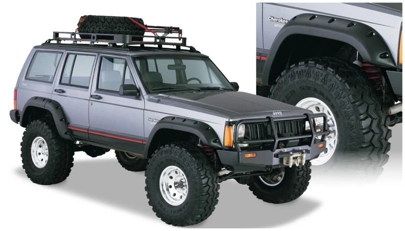 Bushwacker 84-01 Jeep Cherokee Cutout-Stil-Flares 4-teilig passt für 4-Türige Sport Utility nur - Schwarz