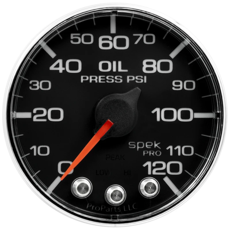 Autometer Spek-Pro Gauge Oil Press 2 1/16in 120psi Stepper Motor W/Peak & Warn Blk/Chrm