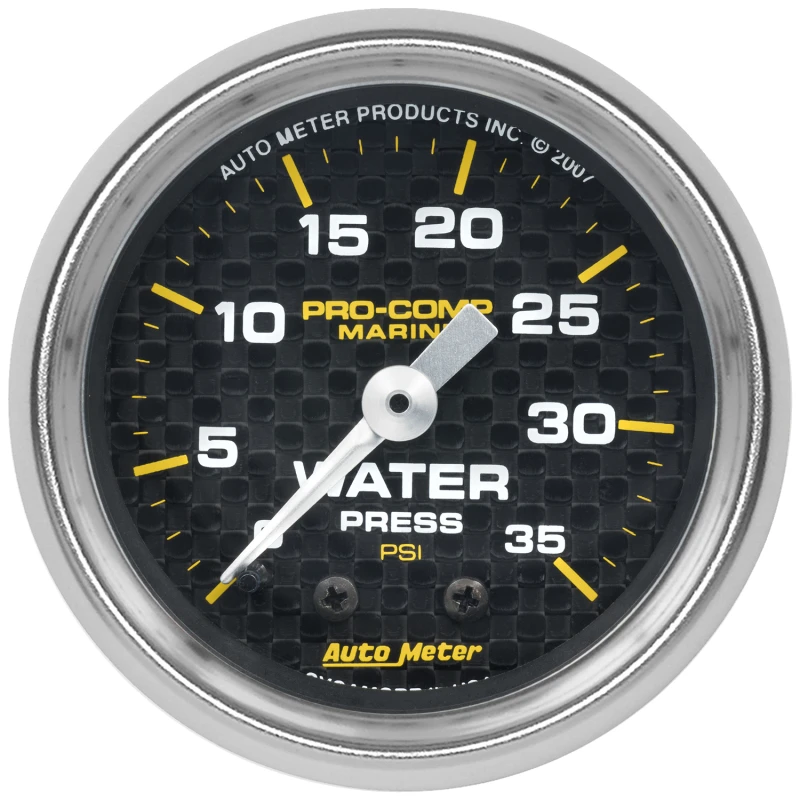 Autometer Marine Carbon Fiber 2-1/16in 35 PSI Mechanical Water Pressure Gauge