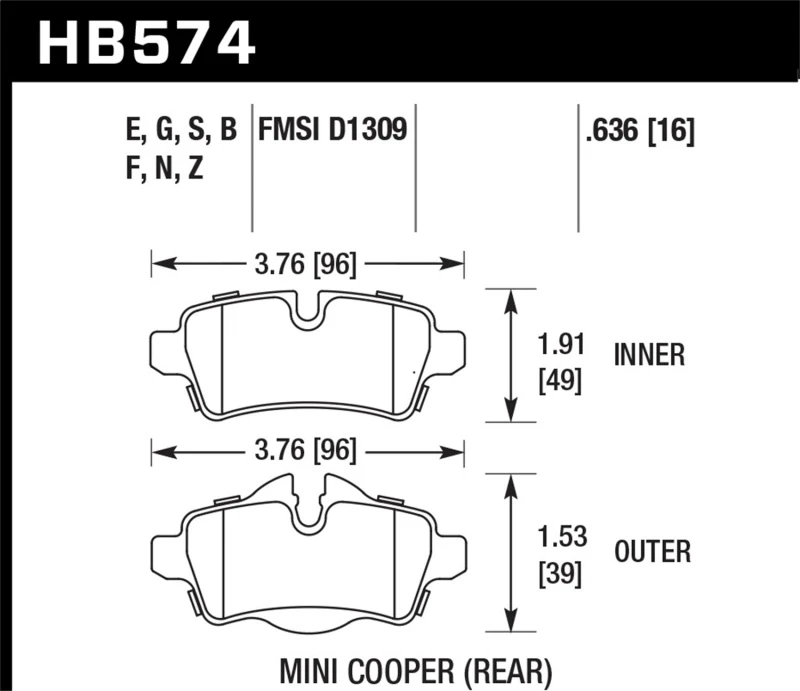 Hawk 07+ Mini Cooper HPS Straßenhintere Bremsbeläge