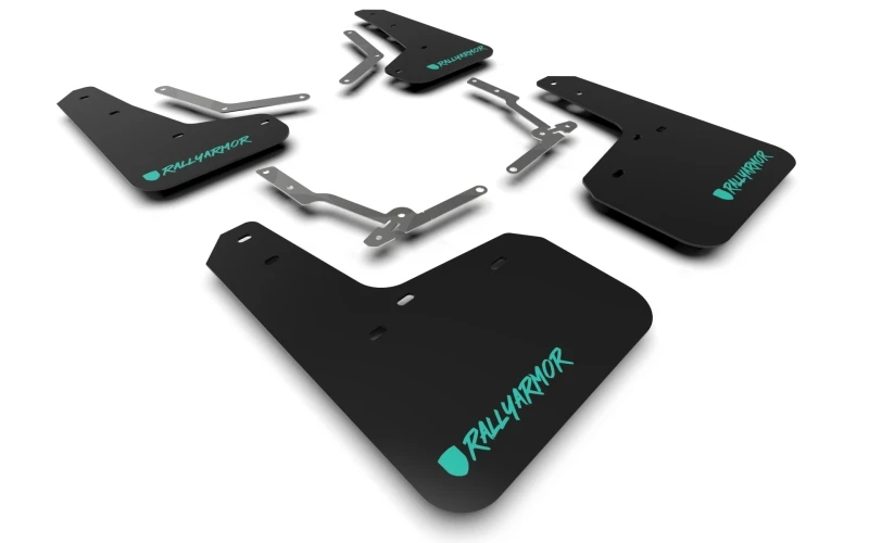 Rally Armor 12-19 Ford Focus ST / 16-19 RS Schwarzes UR-Schlammschutz mit verändertem Teal-Logo