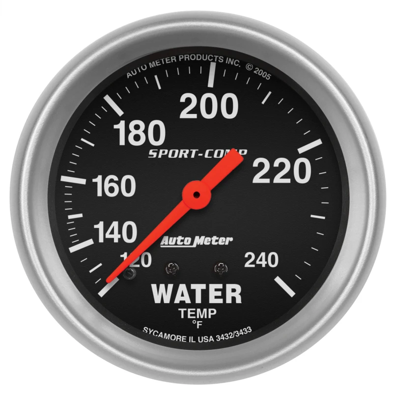 Autometer Sport-Comp 2-5/8in 120-240 F Mechanical Water Temp Gauge 12ft Tubing