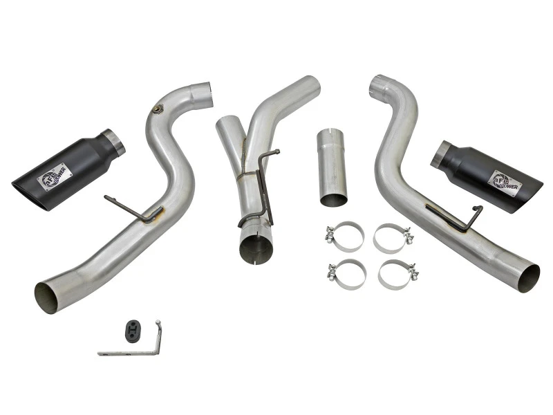 aFe Atlas Auspuff 4in Dual DPF-Back Al Stahl mit schwarzen Spitzen 16-17 GM Diesel Truck V8-6.6L (td) LML