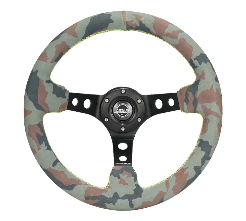 NRG Reinforced Steering Wheel (320mm) Sport/Suede Steering Wheel w/ Camo Pattern & Green Stiching