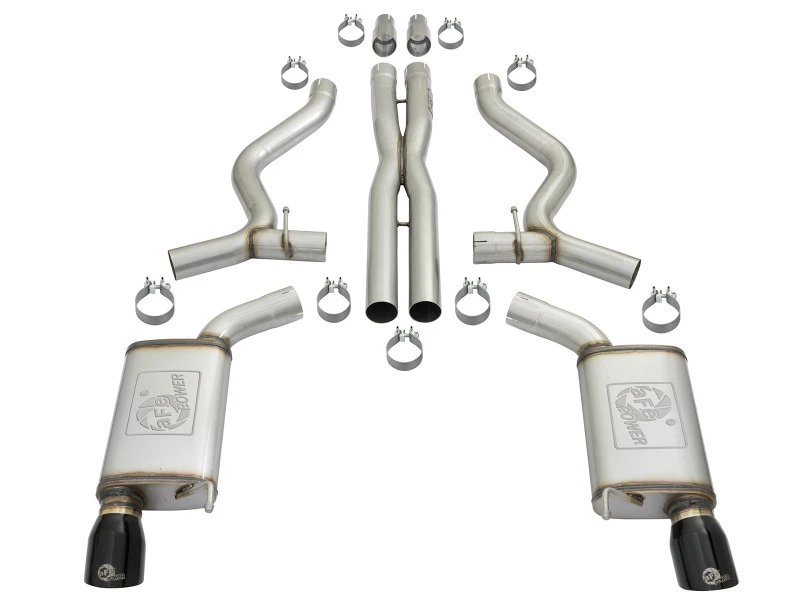 aFe MACHForce XP 3in 304 SS Cat-Back-Auspuffanlagen mit schwarzen Endrohren 15-17 Ford Mustang GT V8-5.0L/V6-3.7L