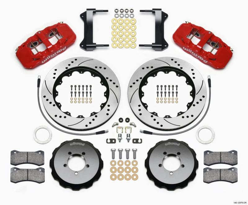 Wilwood AERO6 Vorderer Hutm Kit 14,00 gebohrt rot 1999-2012 für Subaru WRX mit Leitungen