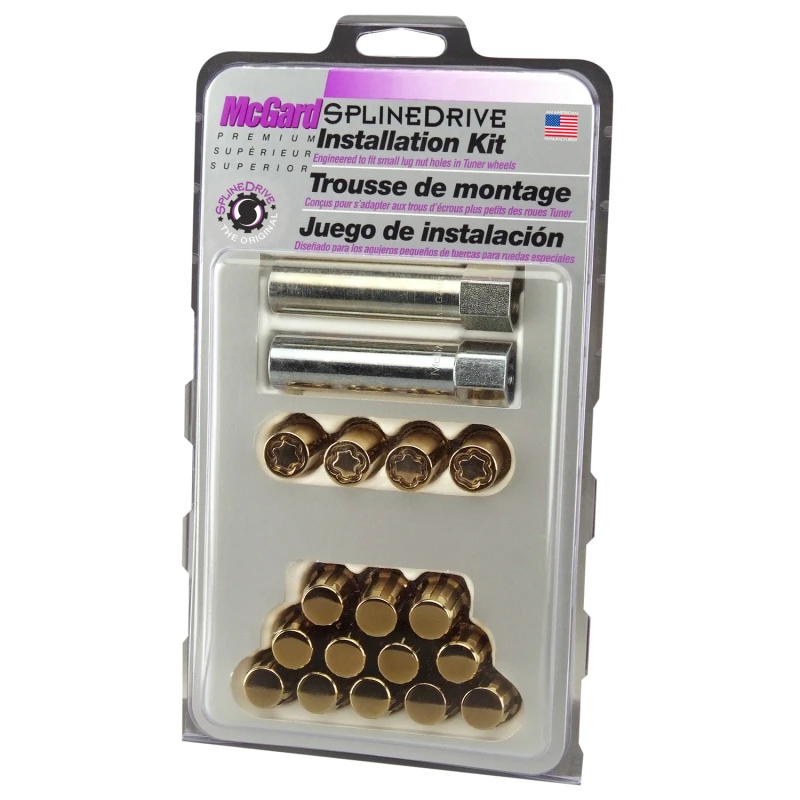 McGard SplineDrive Tuner 4-Lug-Installationskit mit Sperren und Werkzeug (Kegel) M12x1,5 / 13/16 Sechskant - Gold (CS)