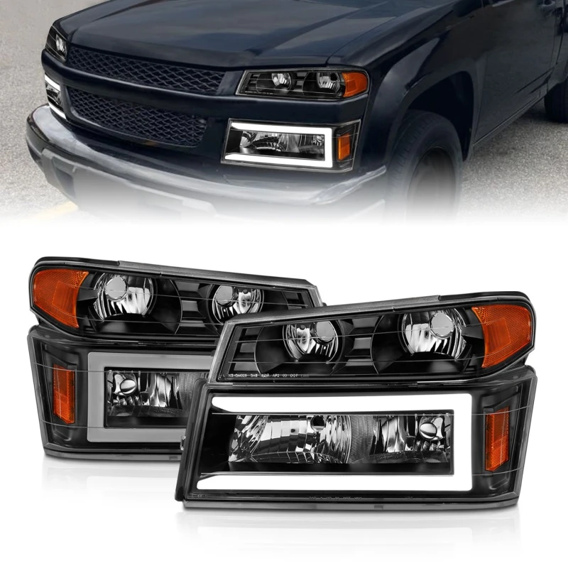 ANZO 04-12 GM Colorado/Canyon/I-Series Kristall-Scheinwerfer - mit Lichtleiste schwarzes Gehäuse 4 Stück