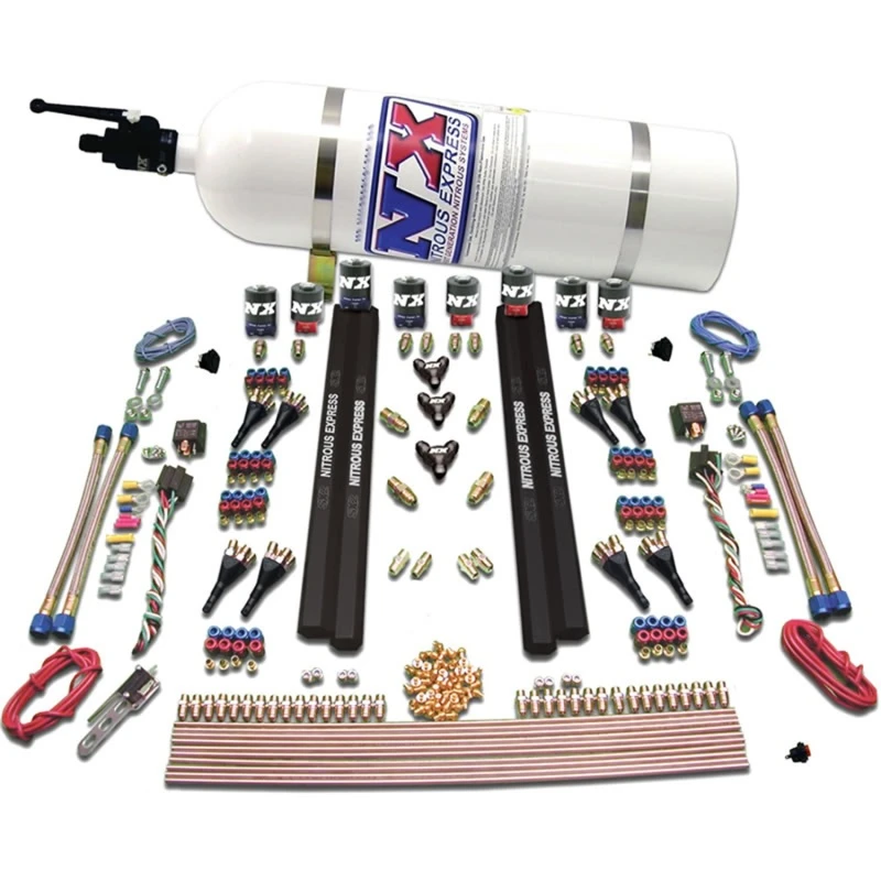 Nitrous Express SX2 Dual Stage/Alkohol - 8 Solenoid Nitrous Kit (200-1200PS) mit 15lb Flasche