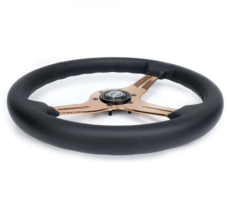 NRG Light Weight Gaming Steering Wheel - Blitz 350mm 3 Rose Gold Spokes Slits - Leather - No Dish
