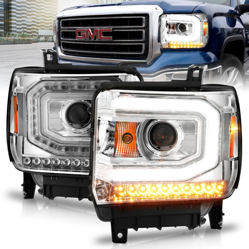 ANZO 2014-2015 Gmc Sierra 1500 Projektorscheinwerfer mit Lichtleiste Chromgehäuse (Halogen-Typ)