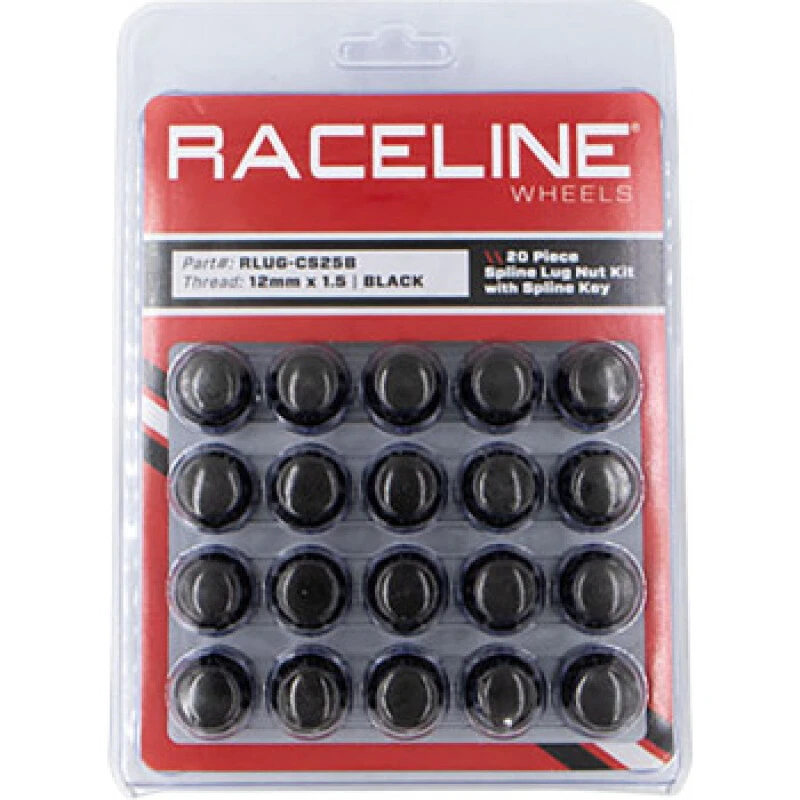 Raceline 12x1.5mm Spline Black Lug Nuts (20 Pack)