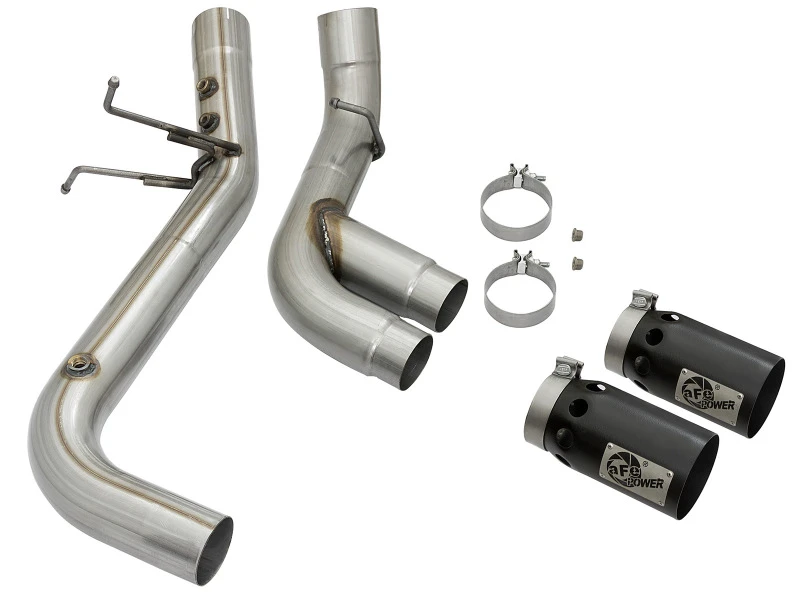 aFe Victory Series 4 Zoll 409-SS DPF-Back Auspuff mit Dual Black Tips 2017 GM Duramax V8-6.6L(td) L5P