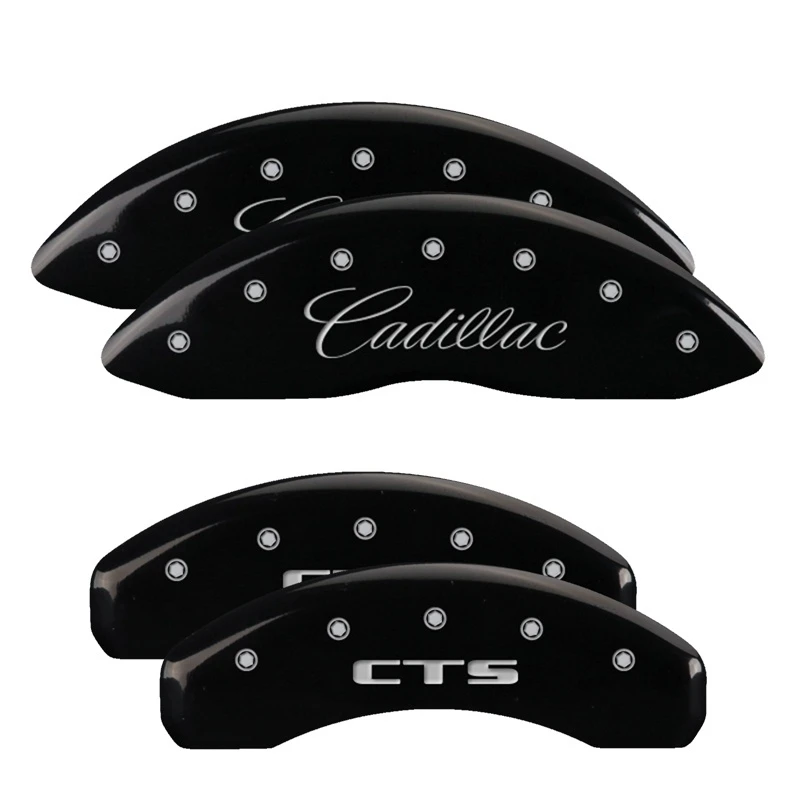 MGP 4 Bremse Caliper Abdeckungen Graviert Vorne Cursive/Cadillac Graviert Hinten CTS Schwarz finish silber ch
