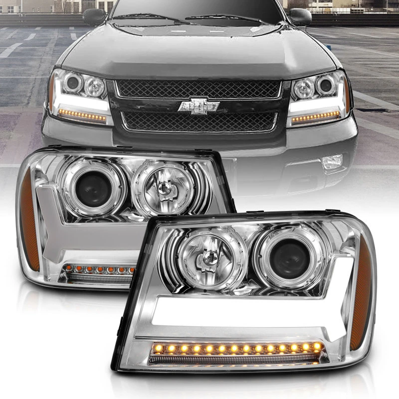 ANZO 2006-2009 Chevrolet Trailblazer Projektorscheinwerfer mit Plank-Design Chrom mit Amber