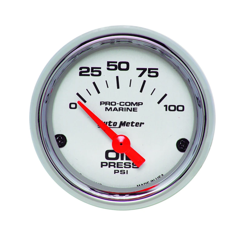 Autometer Ultra-Lite 2-1/16in Electric 100 PSI Oil Pressure Gauge Marine Chrome