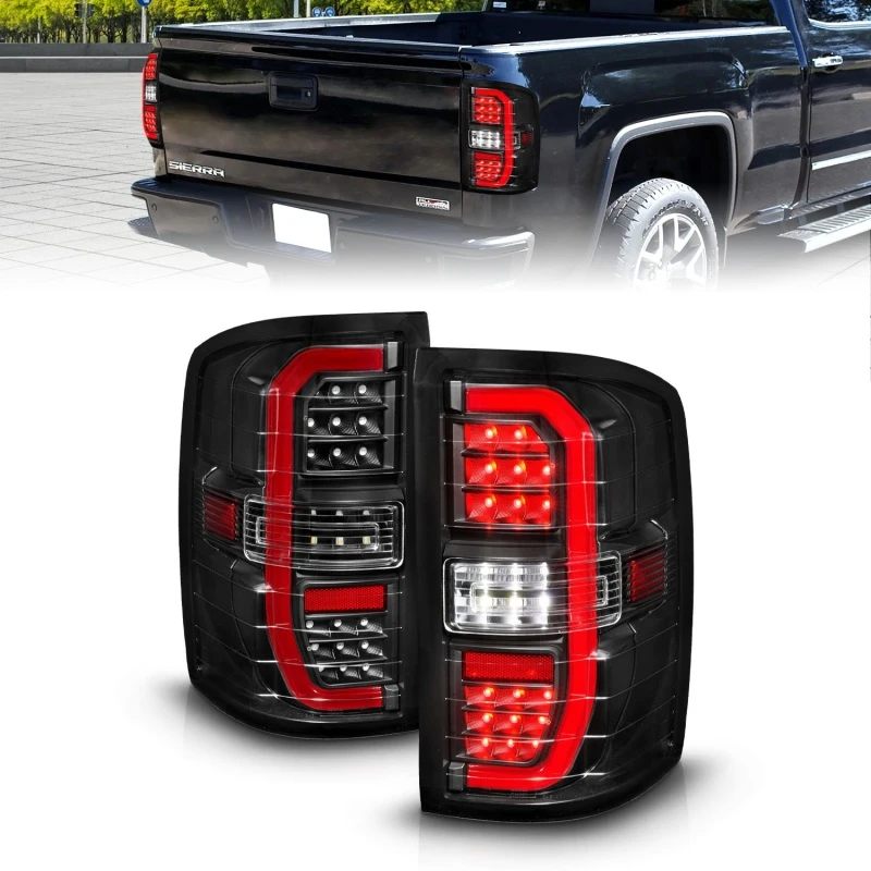 ANZO 14-18 GMC Sierra 1500 Voll-LED-Rückleuchten Schwarz Gehäuse Klar Linse (mit C-Lichtbalken)