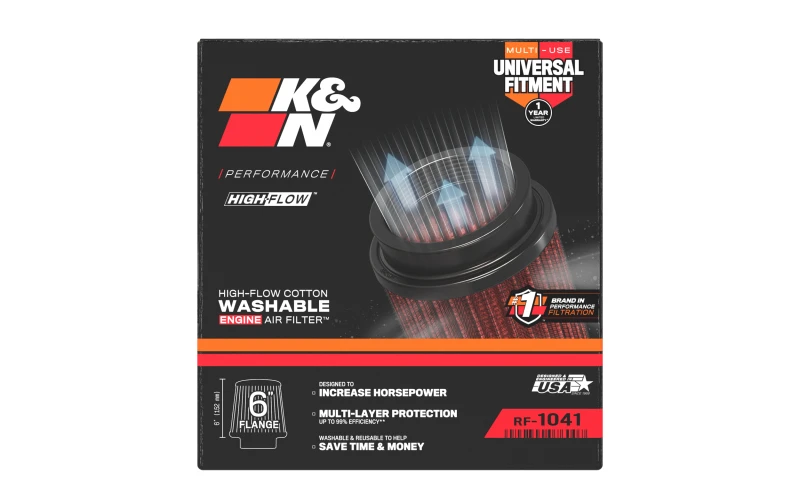 K&N Rundkegel-Universal-Luftfilter 6 Zoll Flansch 7 1/2 Zoll Basis 5 Zoll Oberseite 7 1/2 Zoll Höhe