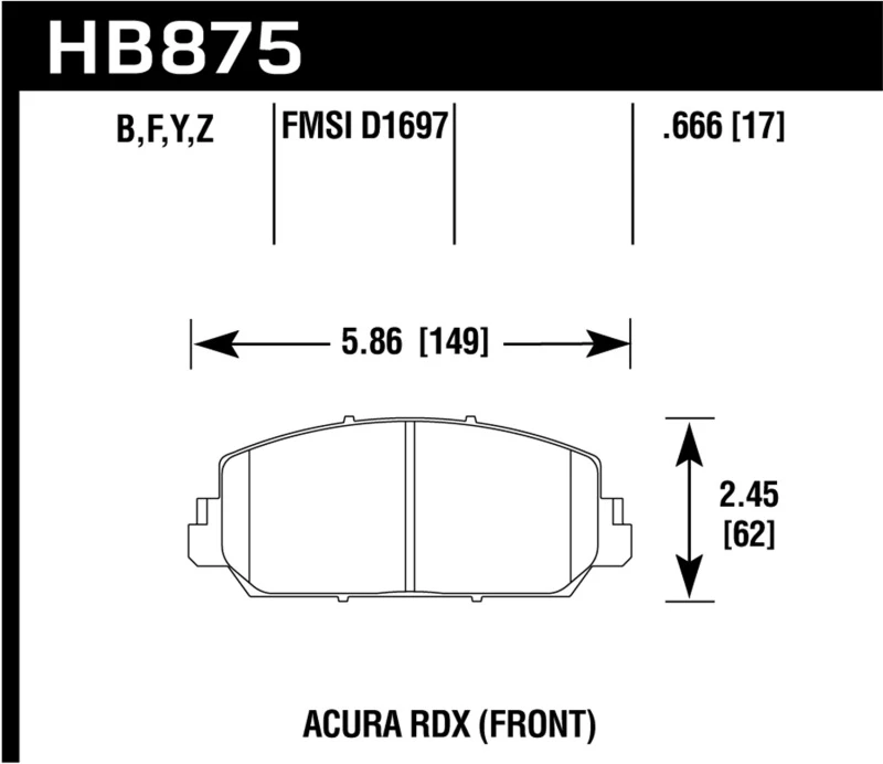 Hawk 14-17 Acura RDX/RLX HPS 5.0 Vordere Bremsebeläge (passt nicht für Civic Type R)
