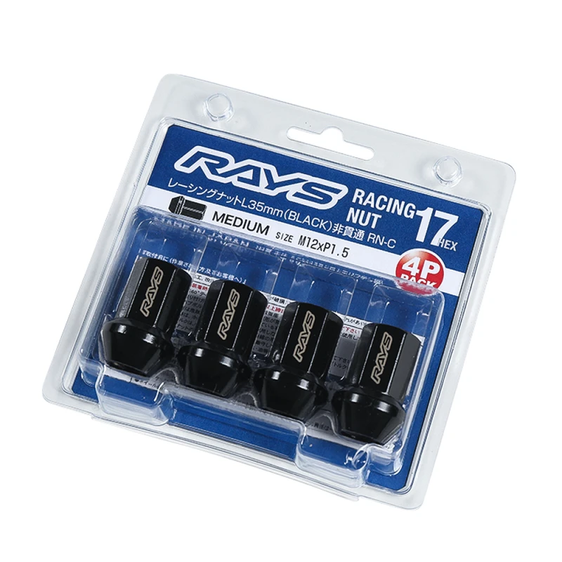 Rays 17 Hex Racing Radmuttern L35 12x1.25 Geschlossene Ausführung Schwarz (4 Stück)