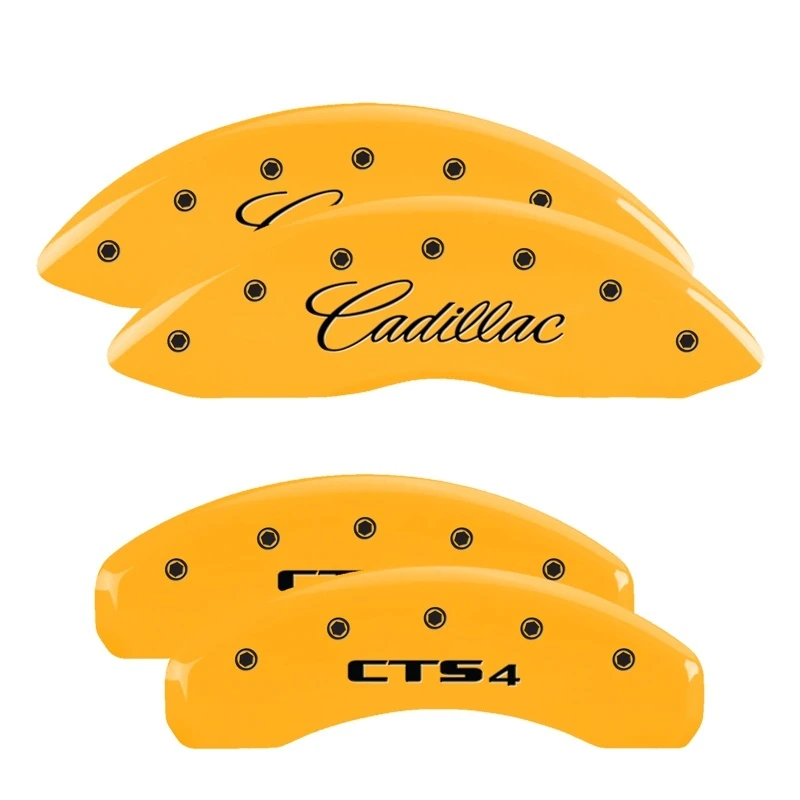 MGP 4 Bremse Caliper Abdeckungen Graviert Vorne Kursiv/Cadillac Graviert Hinten CTS4 Gelb Finish Schwarz