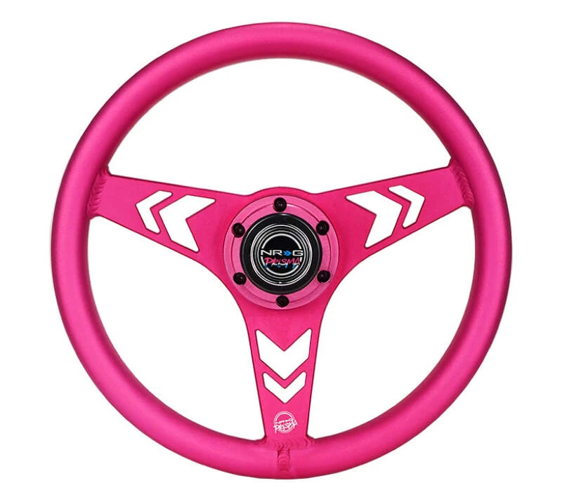 NRG Aluminum Steering Wheel 330mm - Arow Cutout - Ergonomic Grip - Anadized Pink