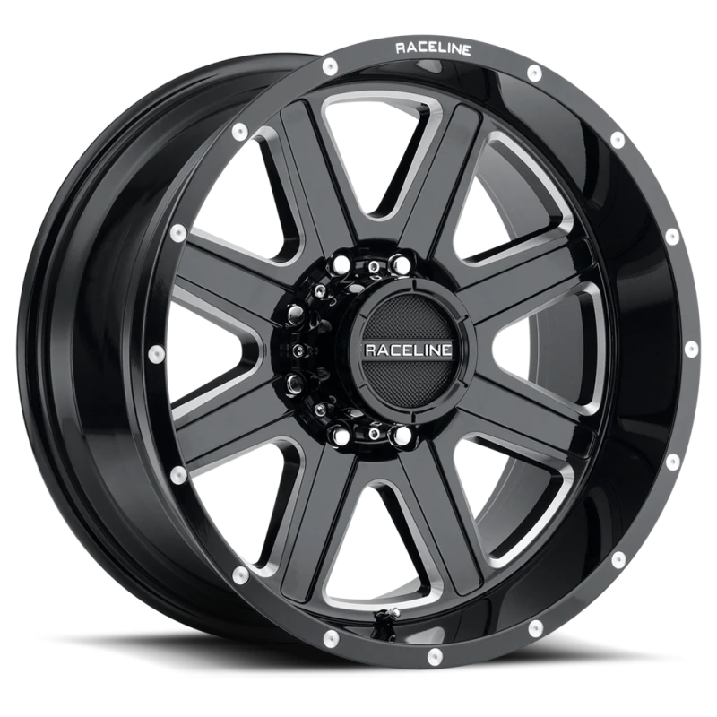 Raceline 940M Hostage 16x8in / 6x139.7 BP / 0mm Offset / 106.1mm Bore - Black & Milled Wheel