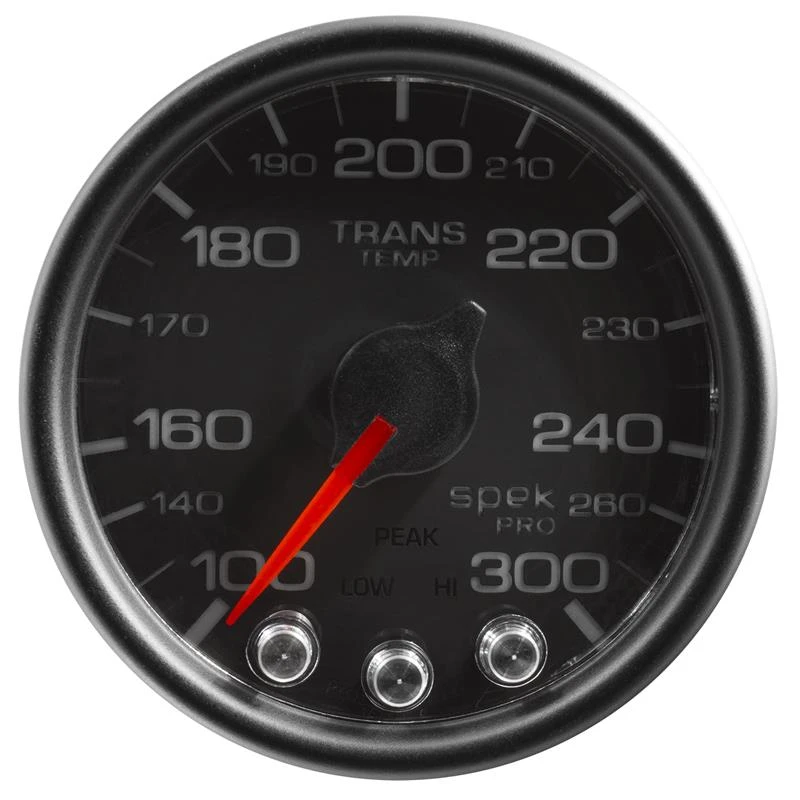 Autometer Spek-Pro Temperaturanzeige für Getriebe 2 1/16 Zoll 300f Schrittmotor mit Peak & Warnung Schwarz/Schwarz