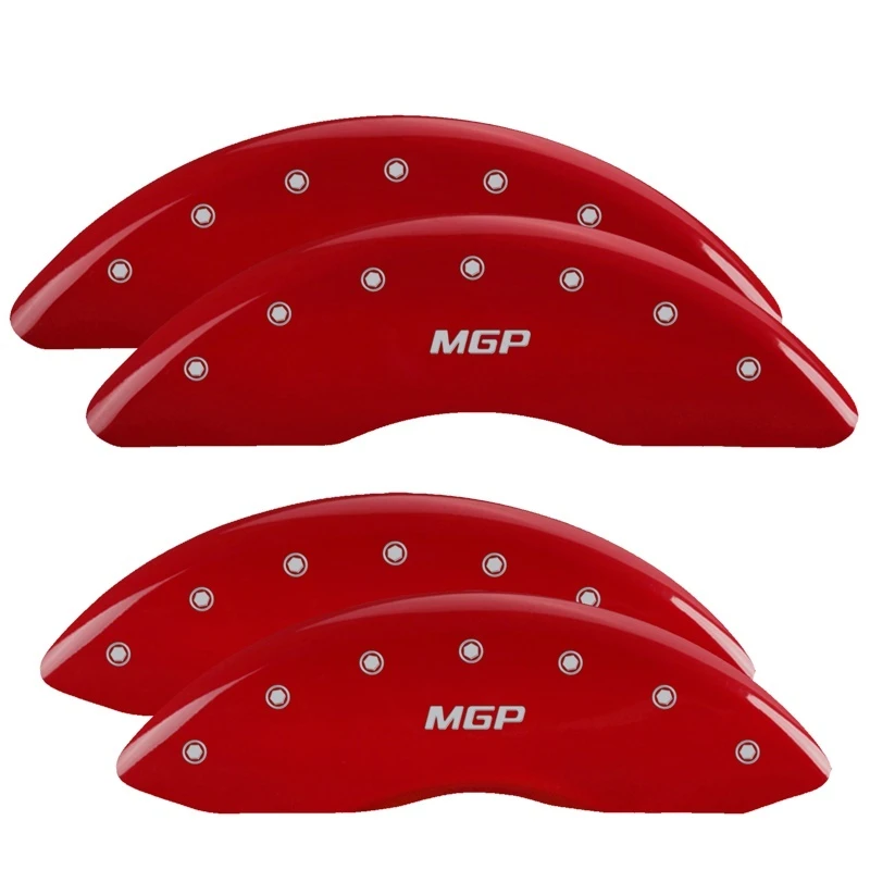 MGP 4 Bremssattel-Abdeckungen Graviert Vorne & Hinten MGP Rot finish Silber ch