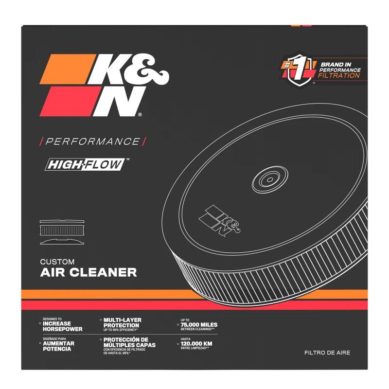 K&N Round Air Filter Assembly 5.25in ID / 5in Height / 5.125in Neck Flange / 1 1/4in Drop Base
