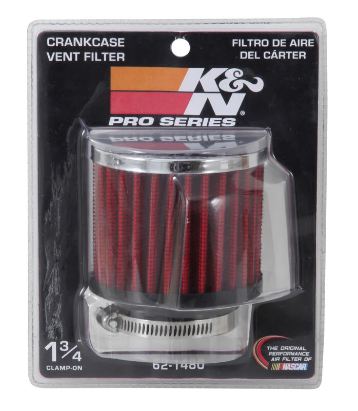 K&N 1,75 Zoll Flansch-ID x 3 Zoll OD x 2,5 Zoll H Chrom-Finish Gummibasis Kurbelgehäuse Entlüftungsfilter