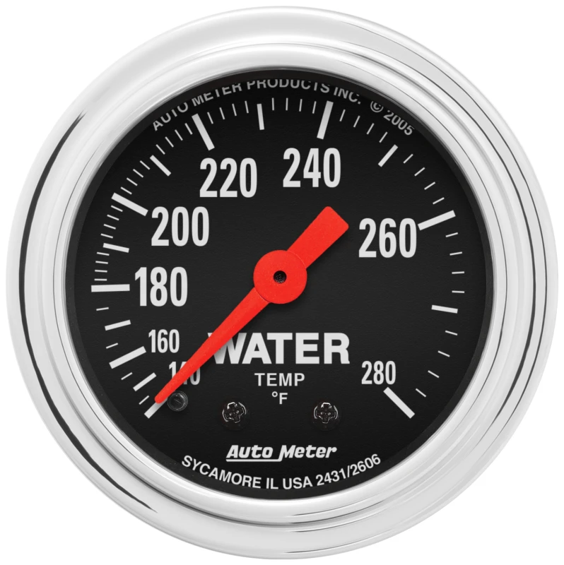 Autometer Traditional Chrome Mechanical Water Temperature 2 1/16in 140-280 F Gauge