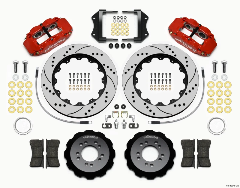 Wilwood Narrow Superlite 6R Front Hat Kit 14,00 Zoll Drill Rot 2013-Up Ford Focus ST mit Leitungen