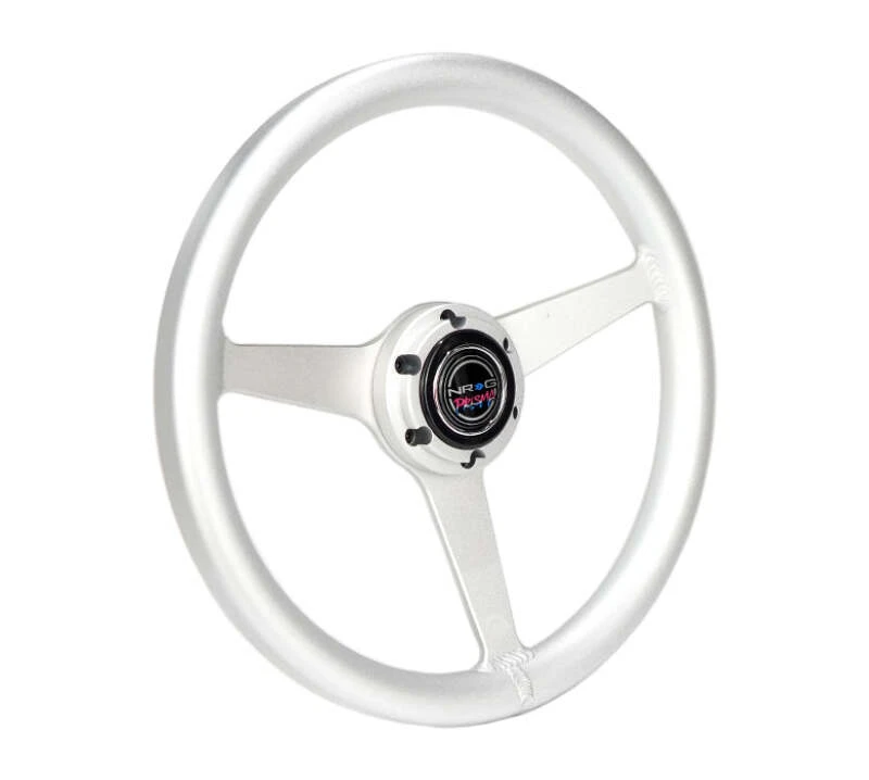 NRG Aluminum Steering Wheel 330mm - Heritage Solid Spoke - Ergonomic Grip - Anadized Silver