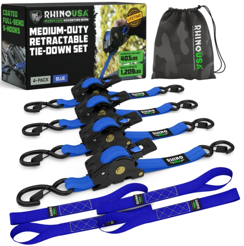 Rhino USA Retractable Ratchet Straps (2Pk 1Inx10Ft) Blue