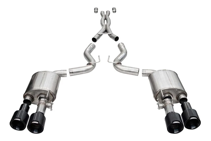 Corsa 20-22 Ford Mustang GT500 3.0in Dual Rear Exit Catback w/ Twin 5.0in Black Carbon Fiber Tips
