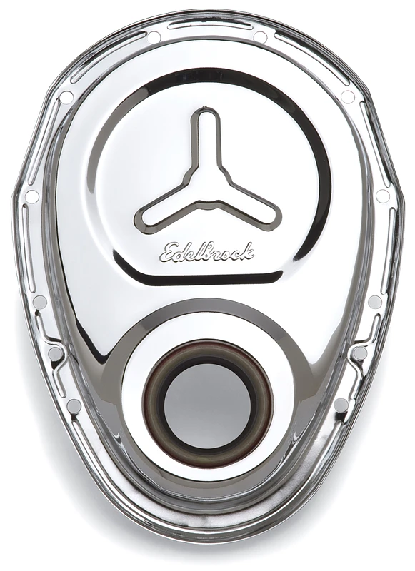 edelbrock_4860-679324ddb7fc6 Edelbrock Zeitdeckel SB-Chevy Chrom mit geschweißter Verstärkungsplatte