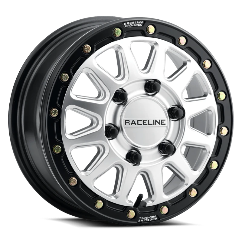 Raceline A14BG Alpha 15x6.5in/6x139.7 BP/74mm Offset/78.1mm Bore - Silver & Blk Ring Beadlock Wheel