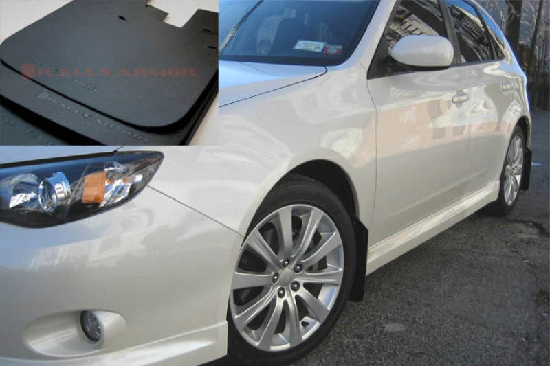 Rally Armor Basic schwarzes Schmutzfänger mit schwarzem Logo für 08-10 Subaru WRX / 08-11 Impreza 2.5i (Hatch/Sedan)